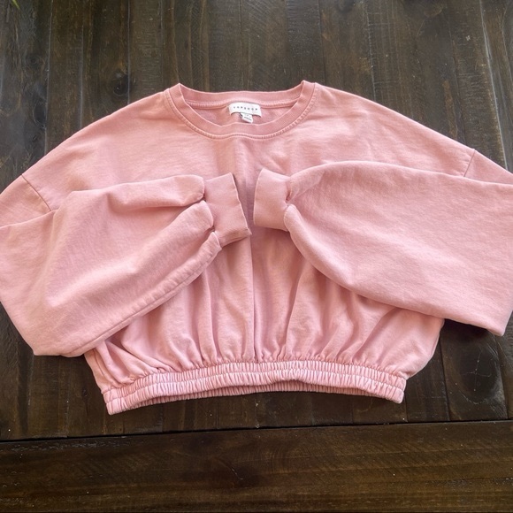 Top Shop crop balloon sleeve sweater sz M - Picture 2 of 4